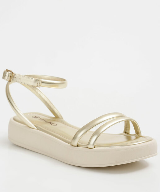 Sandália Flatform Feminina Metalizada Via Uno