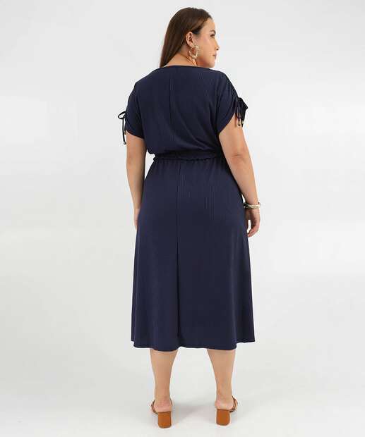 Vestido Plus Size Feminino Midi Canelado Colissê Marisa Azul