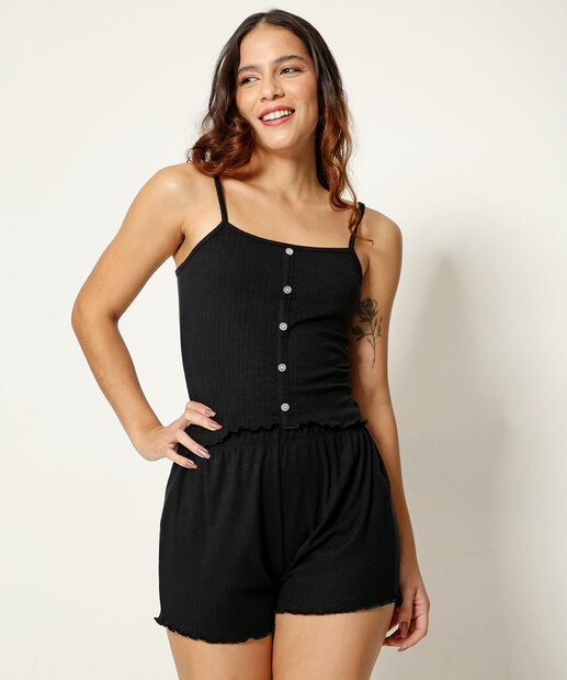 Pijama Feminino Canelado Botões Alças Finas Marisa