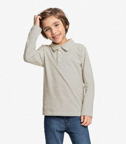 Camisa Listrada Infantil Manga Longa Trick Nick Bege