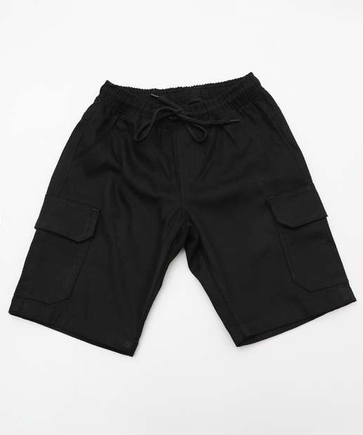 Bermuda Infantil Sarja Cargo Tam 4 a 8 Preto