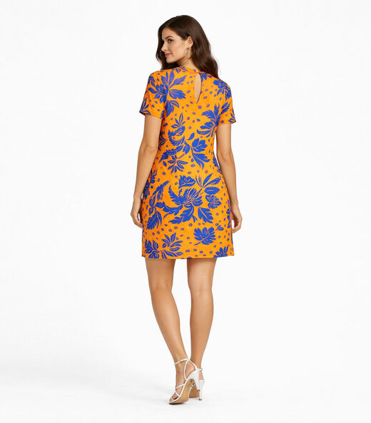 Vestido Curto Estampado Com Peitilho Infinita Cor Laranja