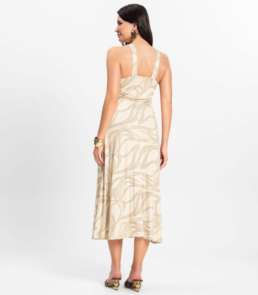 Vestido Midi em Viscotorcion Rovitex Bege