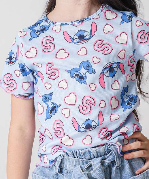Blusa Infantil Canelada Stitch Tam 4 a 10 Azul