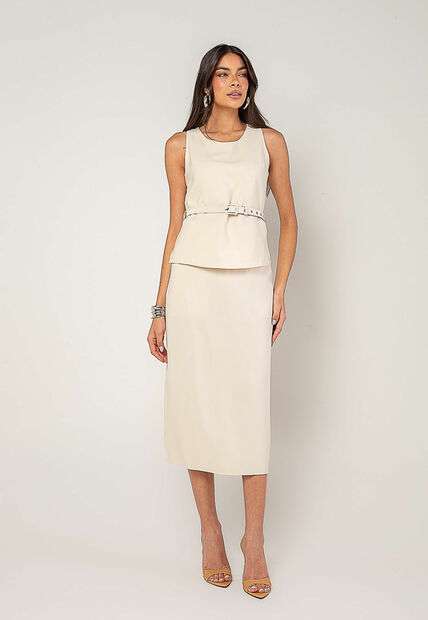 Conjunto Alfaiataria Saia Midi e Regata Marfim Salvatore