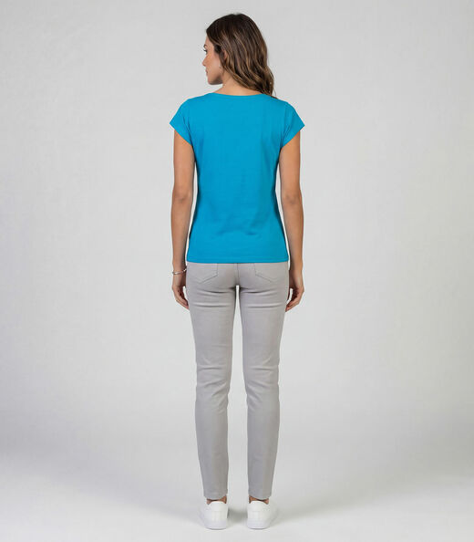 Blusa Feminina Meia Malha Com Estampa Infinita Cor Azul