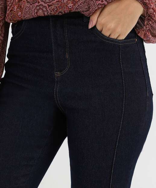 Calça Jeans Skinny Feminina Cintura Alta Bolsos Azul