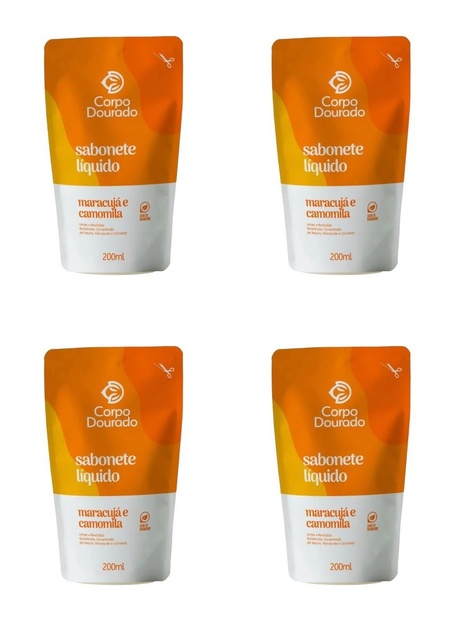 Image_Kit c/4 Sabonetes Liquido Corpo Dourado Pouch 200ml Maracujá/Camomila