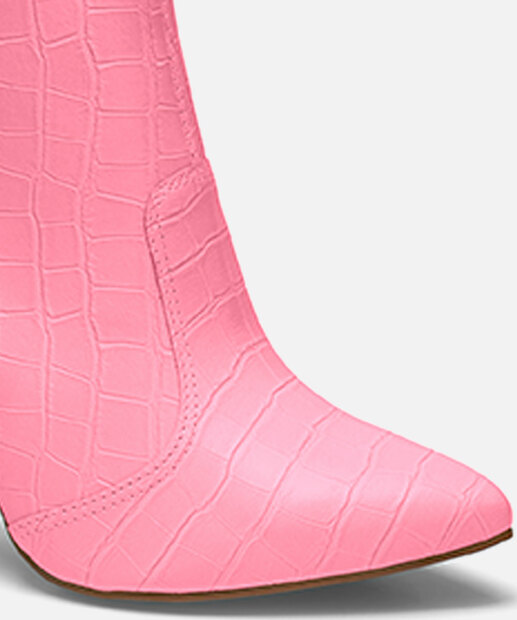 Bota Feminina Cano Curto Salto Fino Textura Croco Dakota