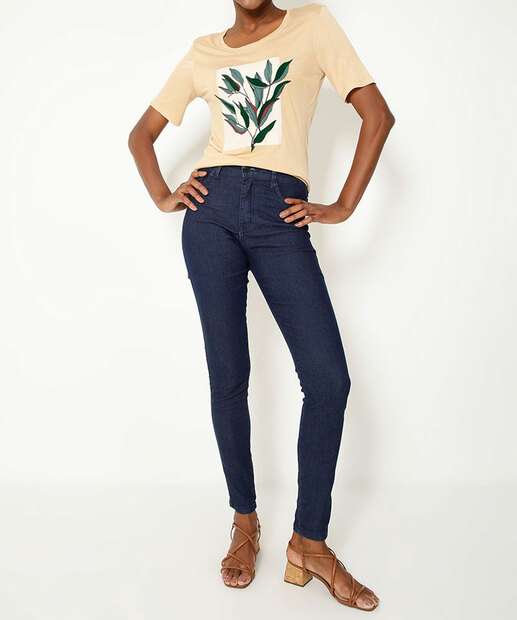 Blusa Feminina Manga Curta Estampa Folhas Marisa