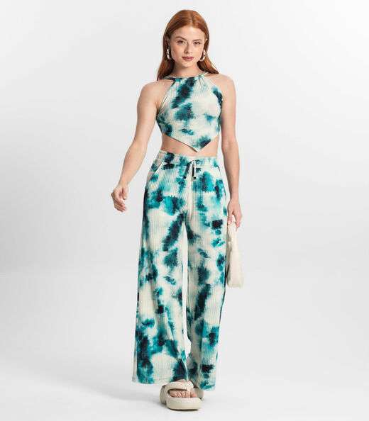 Calça Juvenil Pantalona Em Ribana Canelada Minty Verde