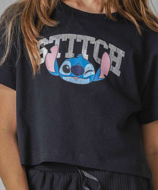 Blusa Juvenil Cropped Stitch Tam 10 a 16 Preto