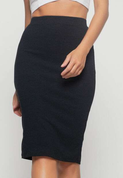 Saia  Midi Canelada Preta