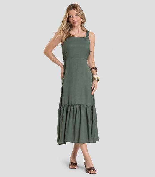 Vestido Midi em Viscose Rajada Dianna Verde