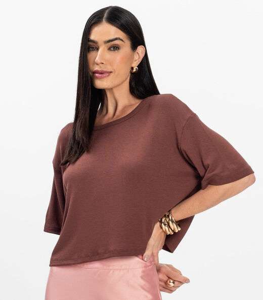 T- Shirt Feminina Canelada Infinita Cor Marrom