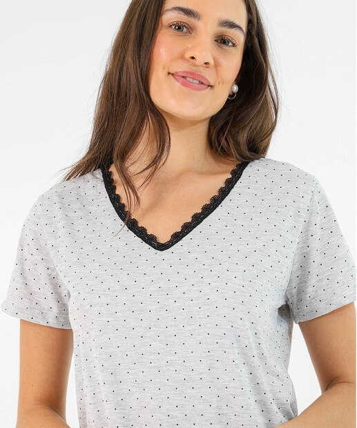 Pijama Feminino Estampa Poá Marisa Cinza