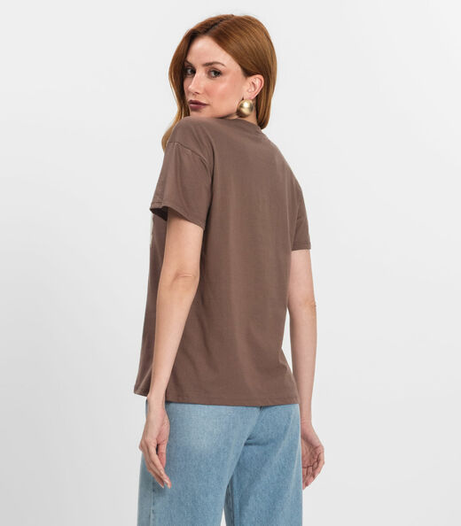 T-Shirt Feminina Manga Curta Estampada Nolita Marrom