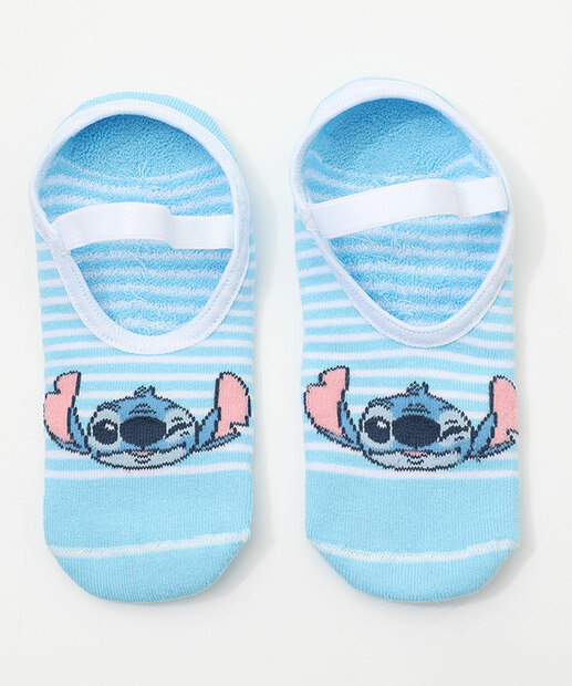 Meia Sapatilha Feminina Antiderrapante Stitch Disney Azul