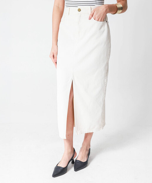 Saia Midi Sarja Feminina Fenda Marisa