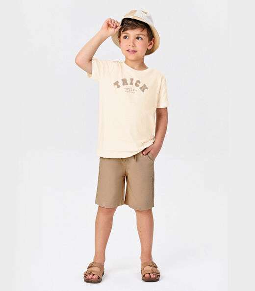 Conjunto Infantil Camiseta Com Bermuda Trick Nick Bege