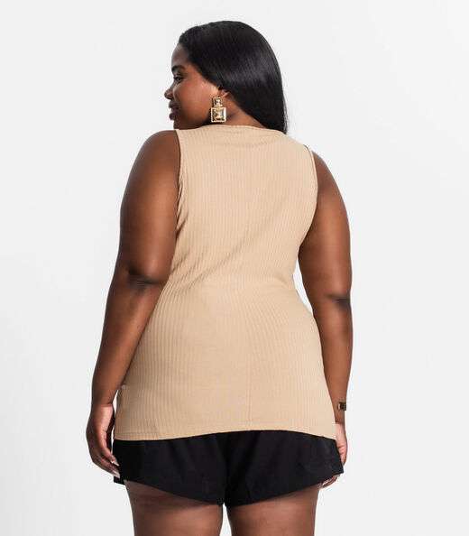 Regata Plus Size Em Ribana Canelada Secret Glam Marrom