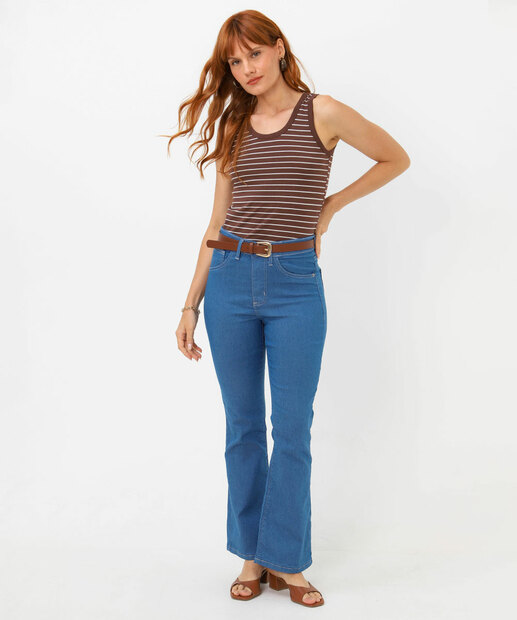 Blusa Regata Feminina Cotton Listrada Marisa Marrom