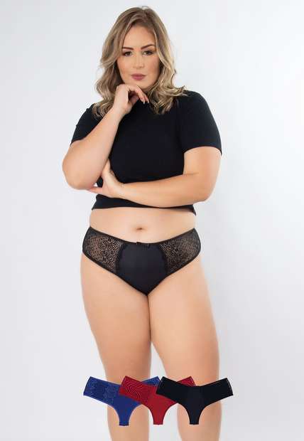 Image_Kit 3 Calcinhas Carícia Plus Size Microfibra Concept Lingerie Multicolorido
