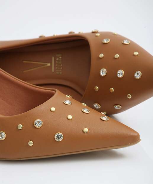Scarpin Feminino Strass Bico Fino Salto Fino Vizzano