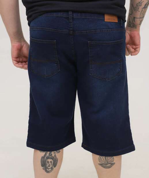 Bermuda Plus Size Masculina Jeans Escuro Bolsos