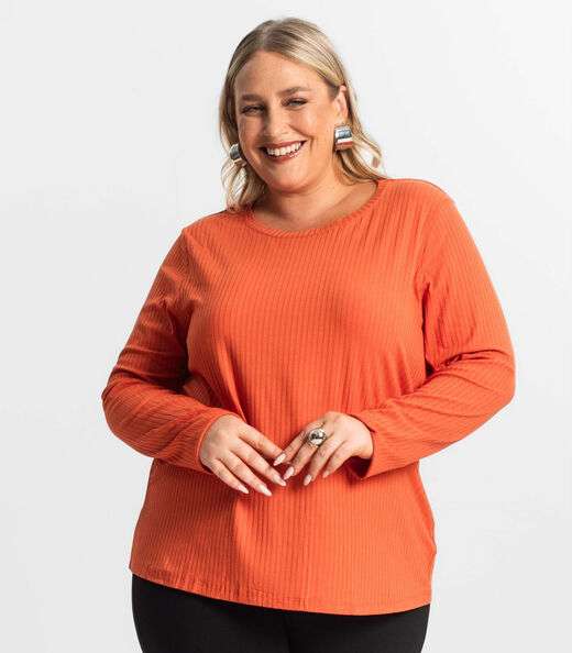 Blusa Manga Longa Ribana Canelada Secret Glam Laranja