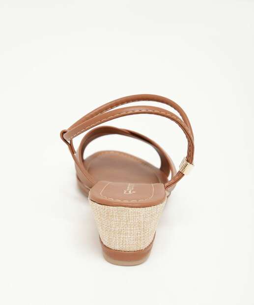 Sandália Anabela Feminina Tiras Caramelo