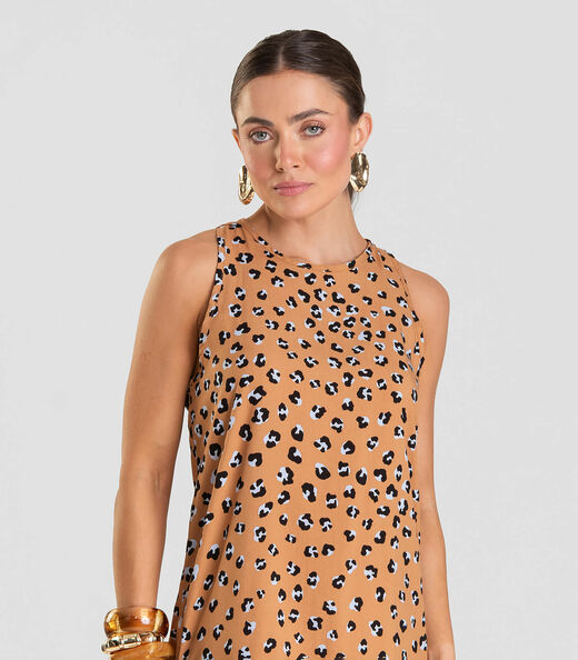 Vestido Curto Feminino Estampado Dianna Bege