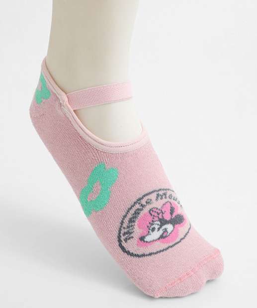 Meia Sapatilha Infantil Antiderrapante Minnie Rosa