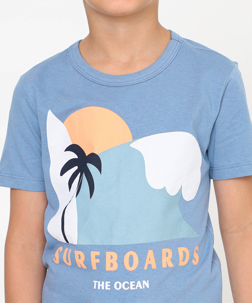 Camiseta Infantil Manga Curta Estampada MR Tam 4 a 10 Azul
