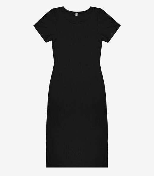 Vestido Midi Ribana Canelada Básico Rovitex Preto