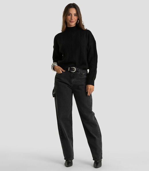 Suéter Feminino Em Tricot Gola Alta Dianna Preto