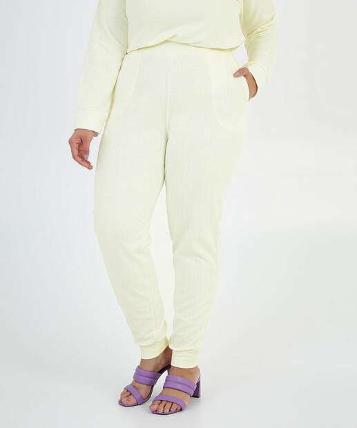 Calça Feminina Plus Size Jogger Moletom Flanelado Bolsos    