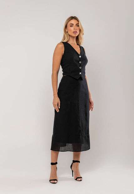 Conjunto Com Colete e Saia Midi Preto Salvatore