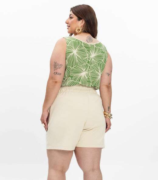 Shorts Feminino Plus Size Secret Glam Bege