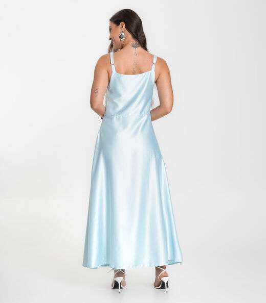 Vestido Longo Feminino De Cetim E Alcinha Select Azul