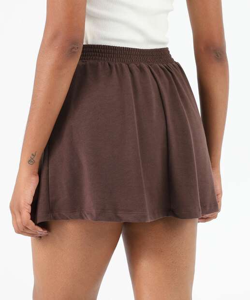 Short Saia Feminino Moletinho Plissado Marisa Marrom