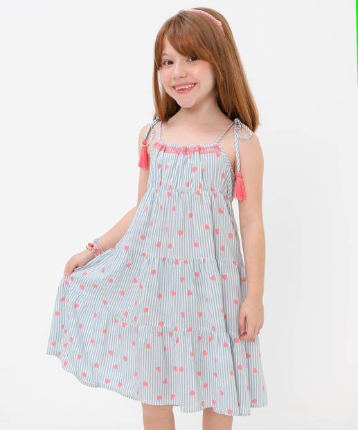 Vestido Infantil Listrado Marisa Tam 4 a 10 Azul