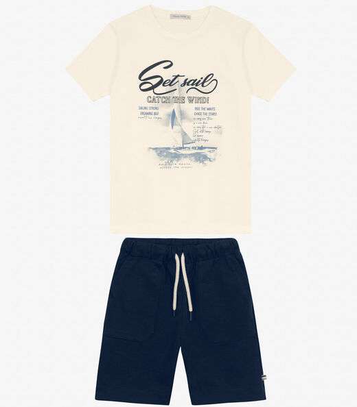 Conjunto Camiseta com Bermuda masculino Trick Nick Off White