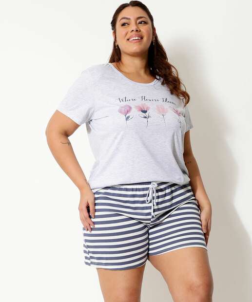 Pijama Plus Size Feminino Estampado Manga Curta Marisa