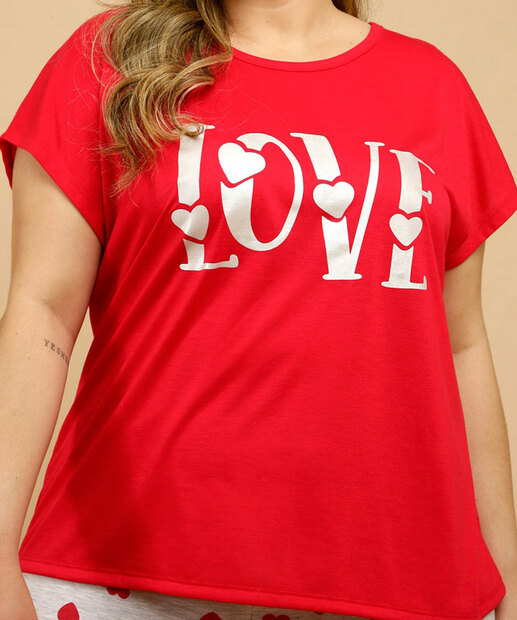 Pijama Plus Size Feminino Estampa Coração Marisa