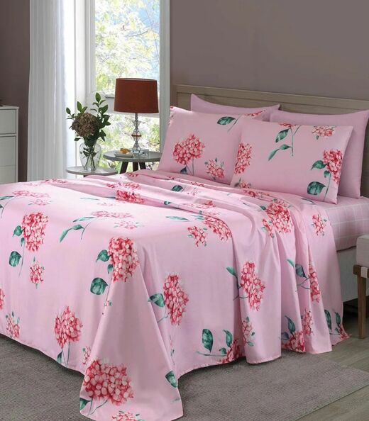 Jogo de Cama King 200 Fios Flores Lar e Lazer Rosa