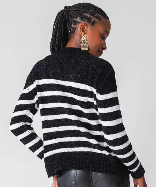 Suéter Feminino Chenille Listrado Marisa Preto