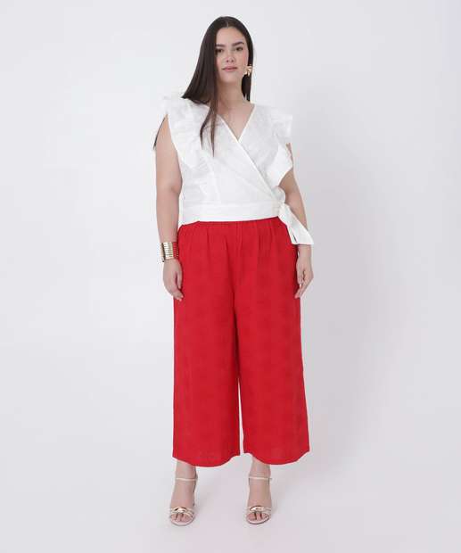 Calça Plus Size Feminina Pantacourt Bordado Marisa Vermelho
