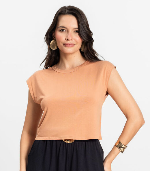 Blusa Básica Feminina Viscotorcion Rovitex Marrom