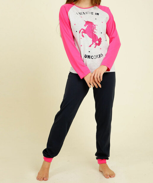 Pijama Juvenil Manga Longa Unicórnio Marisa Tam 10 a 16